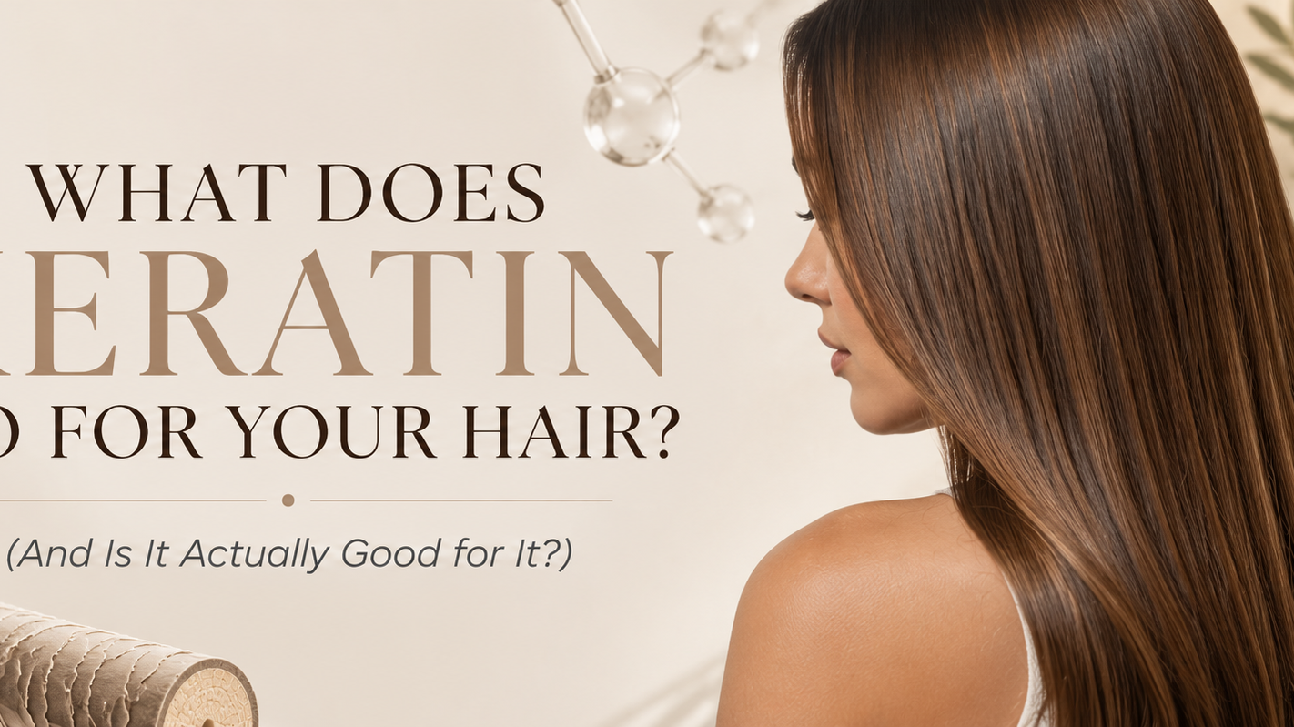 Insight Professional blog banner featuring smooth, healthy hair and keratin-inspired imagery, explaining the benefits of keratin for strengthening, repairing and improving hair appearance.