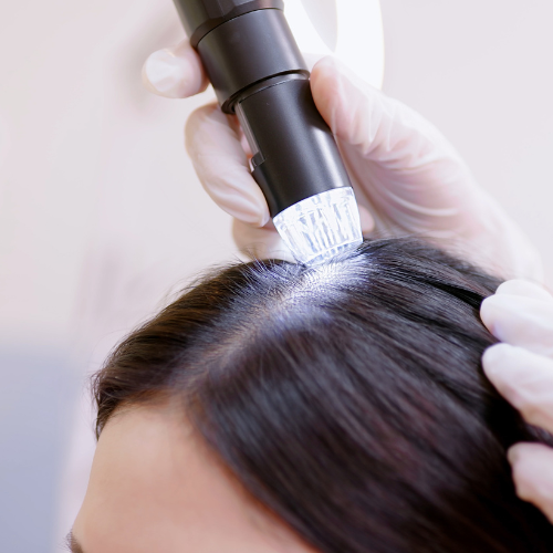 woman having scalp assessed for scalp health