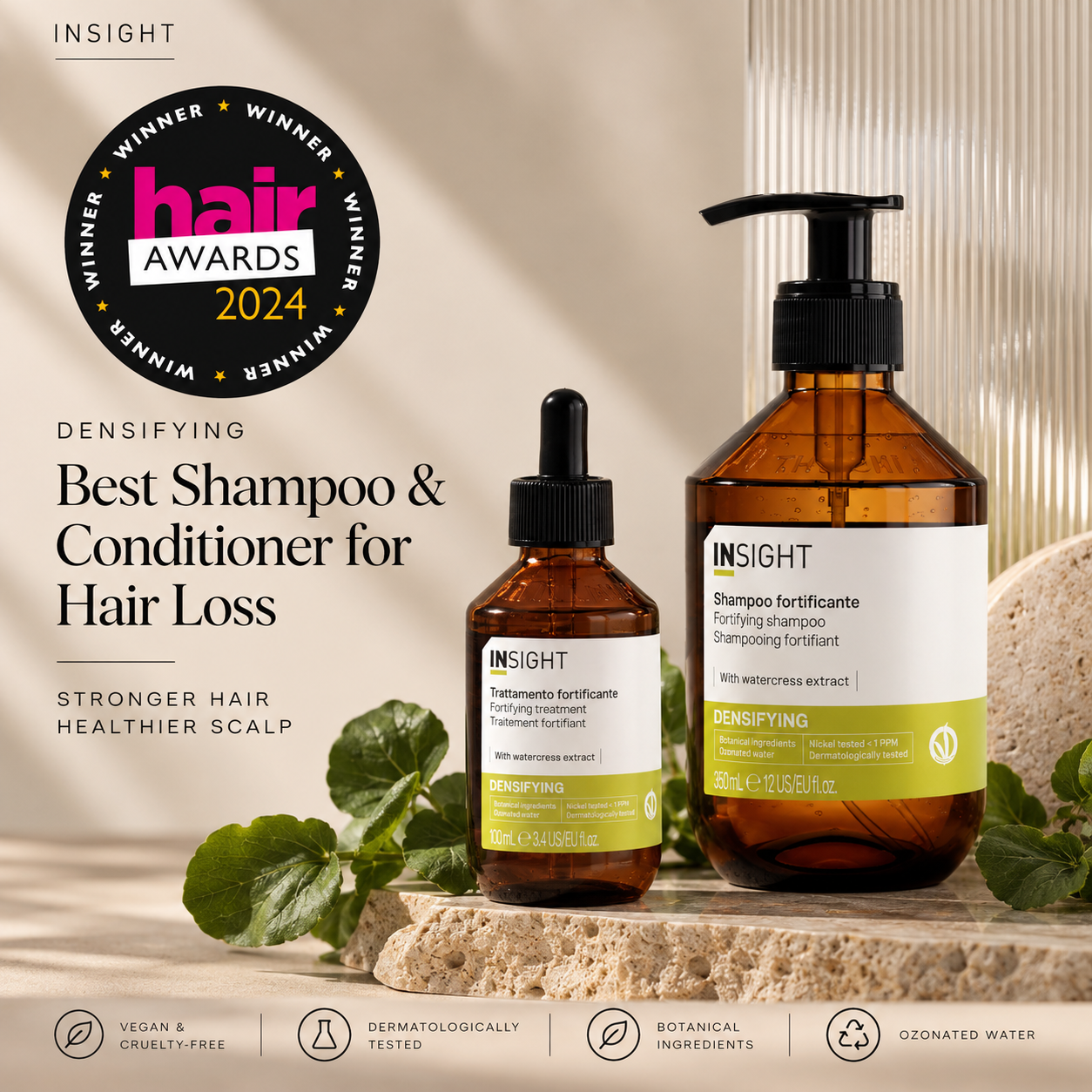 Insight Densifying Fortifying Shampoo and Treatment, winner of Best Shampoo & Conditioner for Hair Loss, Hair Magazine Hot 100 2024